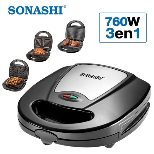 Panineuse Et Gaufrier 3en1 760W Sonashi SSM-861