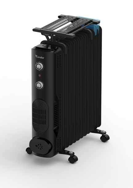 BAIN D'HUILE CONDOR 11 ÉLÉMENTS 2400W + VENTILO NOIR CBH1124F1N