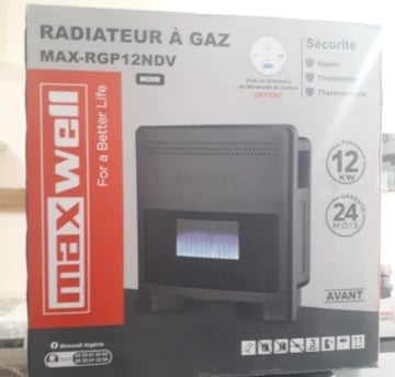 Radiateur à Gaz MAXWELL 12KW/NV DESIGN/THERMOSTAT/KLIXON/THERMOCOUPLE NOIR MAX-RGP12NDV
