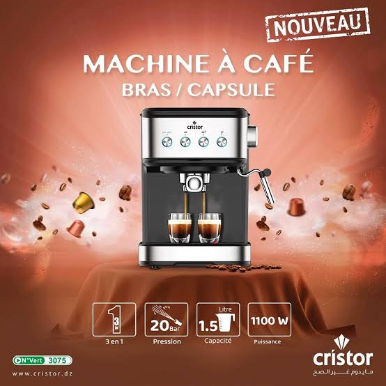 Machine à Café CRISTOR – à bras / Capsule 20 Bars 1100W CMD100NS (YSM)