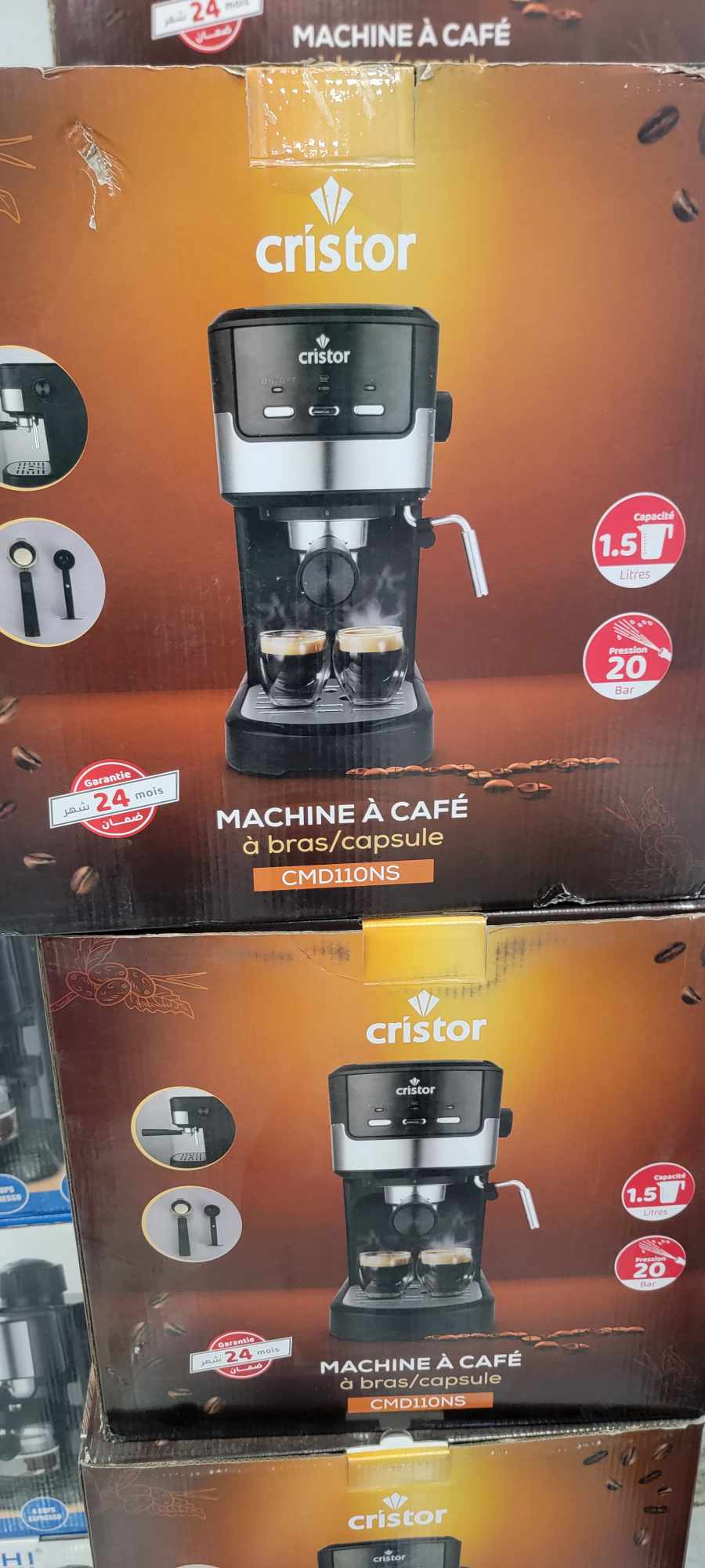 Machine à Café CRISTOR 2 Bras (Capsule/Poudre) + Cappuccino 20 Bars 1100W CMD110NS {YSM}
